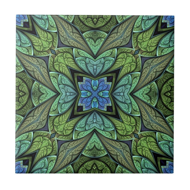 La Chanteuse V Green and Blue Abstract Pattern Ceramic Tile (Front)