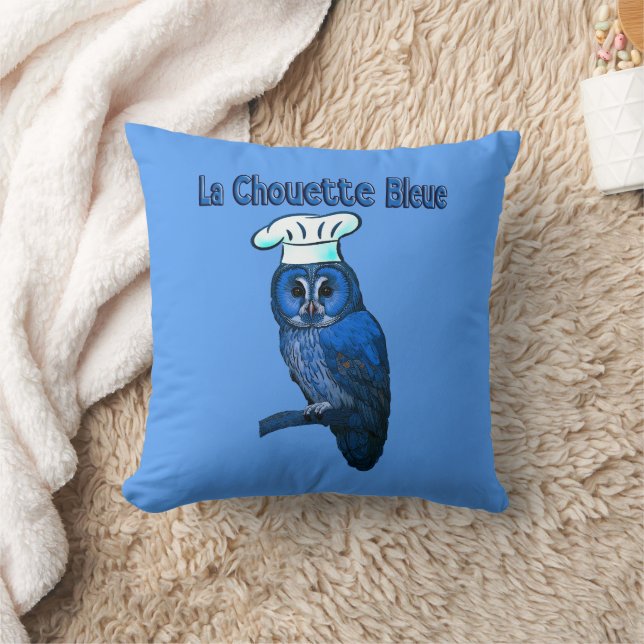 La Chouette Bleue Cafe Throw Pillow (Blanket)