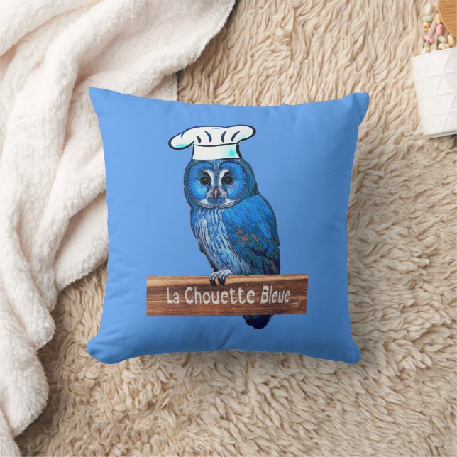 La Chouette Bleue Cafe Throw Pillow (Blanket)