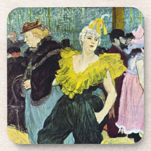 La Clownesse (Clown) Cha-U-Kao by Toulouse Lautrec Beverage Coaster (Front)