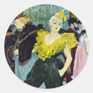 La Clownesse (Clown) Cha-U-Kao by Toulouse Lautrec Classic Round Sticker