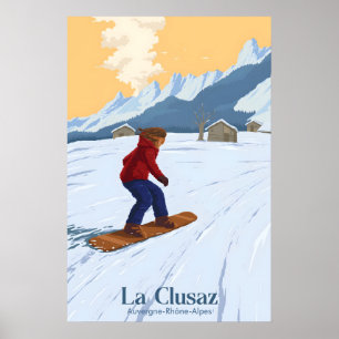 La Clusaz Snowboarding Travel Poster