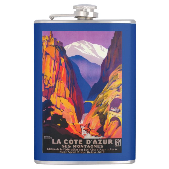 La Cote D'Azur Vintage PosterEurope 2 Hip Flask (Front)