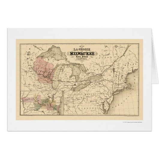 La Crosse & Milwaukee Railroad Map 1855 Cards (Front Horizontal)