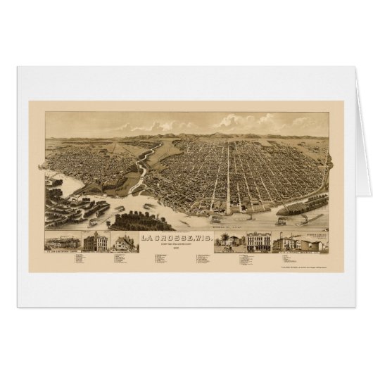 La Crosse, WI Panoramic Map -1887 Cards (Front Horizontal)