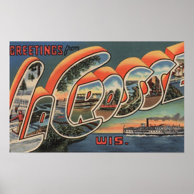 La Crosse, Wisconsin - Large Letter Scenes Poster (Front)