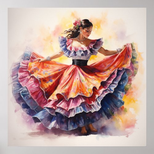 La Danza de Colores Folklrico Watercolor art Poster