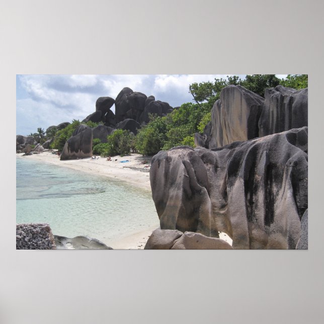 La Digue, Seychelles, Beach, Rocks Poster (Front)