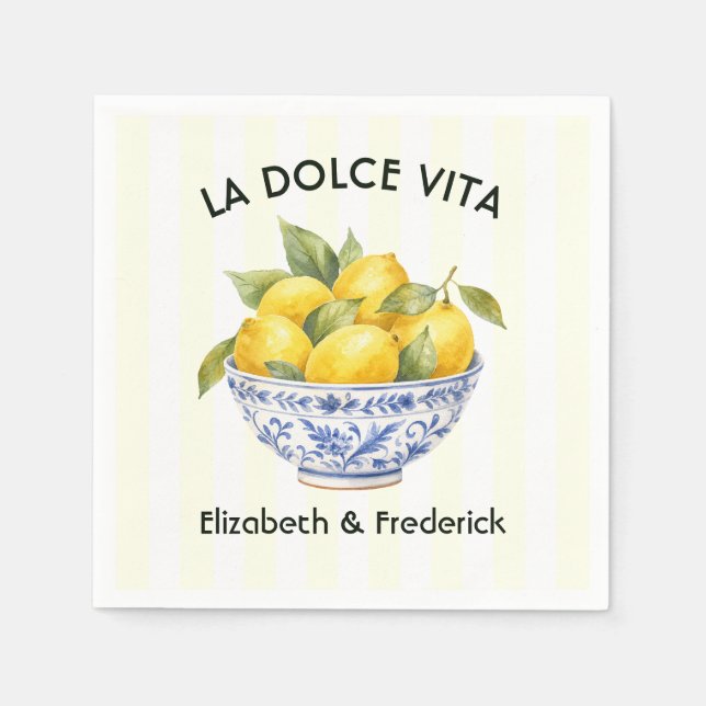La Dolce Vita Amalfi Coast Lemon Italian Wedding Napkins (Front)