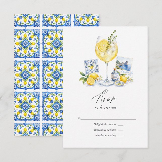 La Dolce Vita Amalfi Coast Limoncello Wedding RSVP Card (Front/Back)