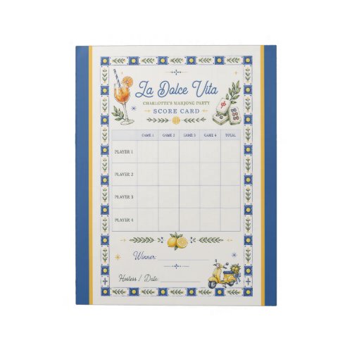 La Dolce Vita American Mahjong Score Card Notepad