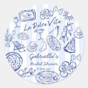 La dolce vita blue stripes Italian bridal shower Classic Round Sticker