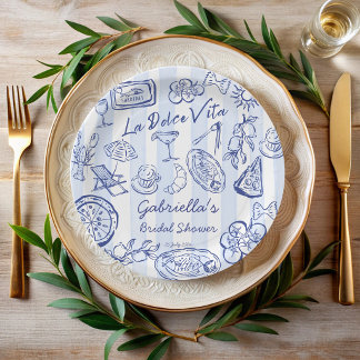 La dolce vita blue stripes Italian bridal shower Paper Plates
