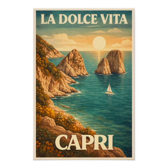 La Dolce Vita Capri Vintage Travel Poster (Front)