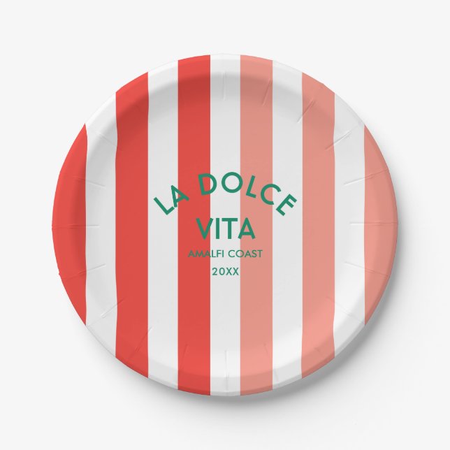 La Dolce Vita Cinque Amalfi Coast Stripe Round Paper Plates (Front)