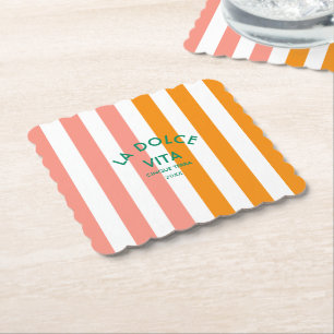 La Dolce Vita Cinque Terra Cabana Stripe Round Paper Coaster