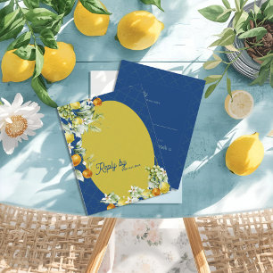 La Dolce Vita Citrus Luxe Blue Gold Wedding Reply RSVP Card