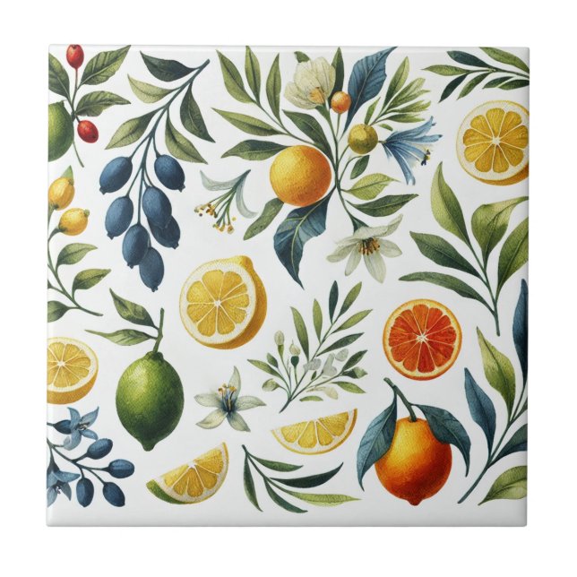 La Dolce Vita Citrus Mediterranean Decor Ceramic Tile (Front)