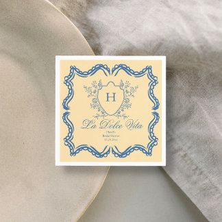La Dolce Vita Crest Yellow Bridal Shower Napkins