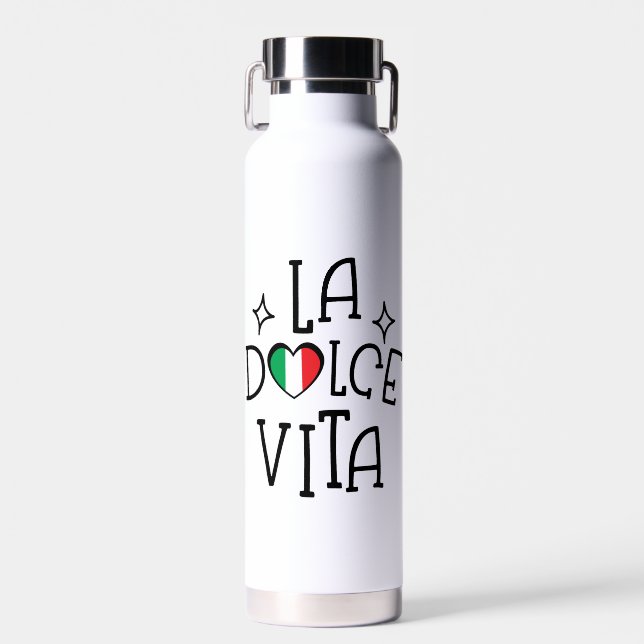 La Dolce Vita Cute Italian Flag Heart Water Bottle (Front)