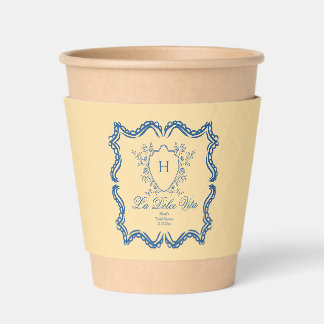 La Dolce Vita Floral Crest Yellow Bridal Shower Coffee Cup Sleeve