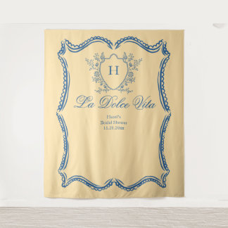 La Dolce Vita Floral Crest Yellow Bridal Shower Tapestry
