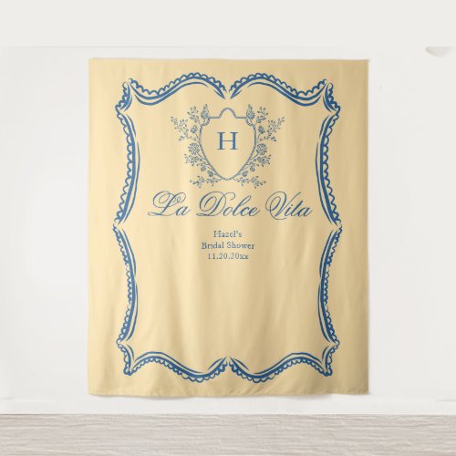 La Dolce Vita Floral Crest Yellow Bridal Shower Tapestry