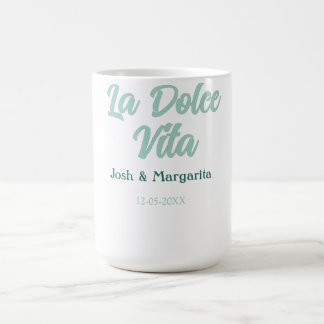 La Dolce Vita green blue pastel name date wedding Coffee Mug