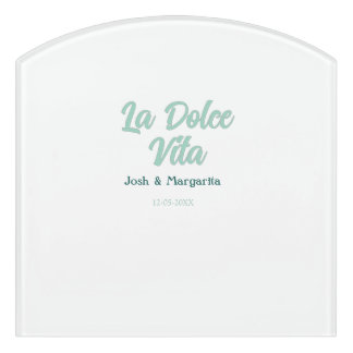 La Dolce Vita green blue pastel name date wedding Door Sign