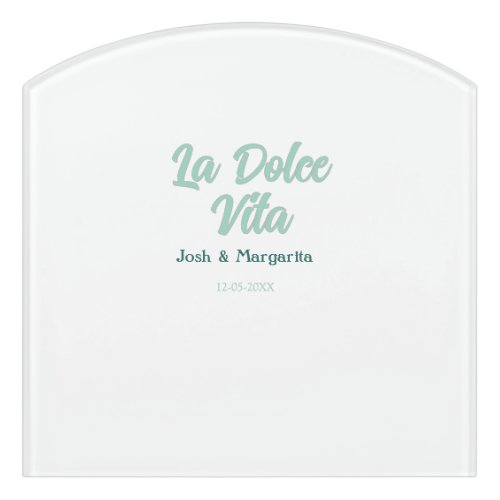 La Dolce Vita green blue pastel name date wedding  Door Sign