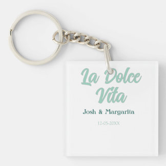 La Dolce Vita green blue pastel name date wedding Keychain