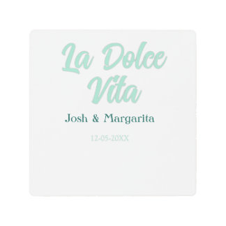 La Dolce Vita green blue pastel name date wedding Metal Print
