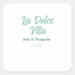 La Dolce Vita green blue pastel name date wedding  Square Sticker