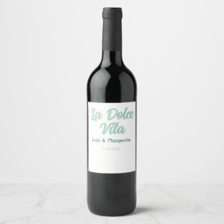 La Dolce Vita green blue pastel name date wedding Wine Label
