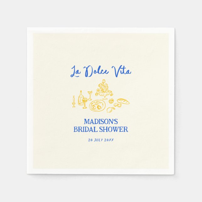 La Dolce Vita Hand Drawn Bridal Shower Napkins (Front)