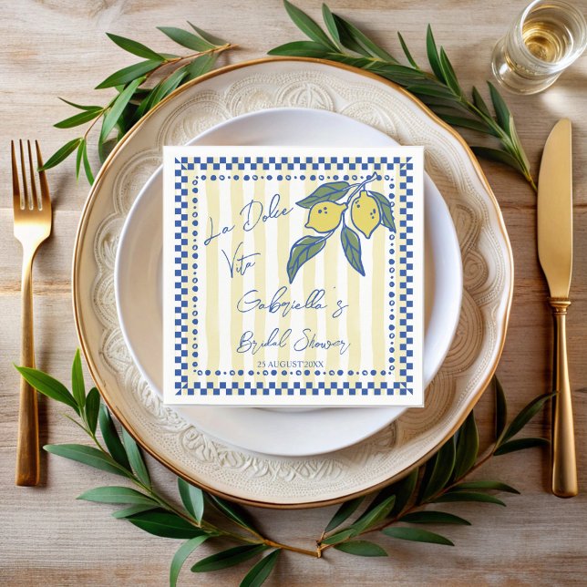 La Dolce Vita Hand drawn stripes bridal shower Napkins (La Dolce Vita Hand drawn stripes Italian bridal shower monogrammed Napkins personalized table decor)