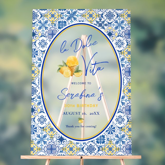 La Dolce Vita Italian Birthday Party Frosted Acrylic Sign (Neutral)