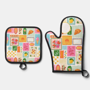 La Dolce Vita Italian French Lemons Food Colorful Oven Mitt & Pot Holder Set