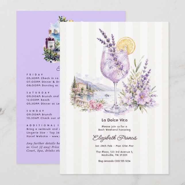 La Dolce Vita Italian Lavender Gin Bach Weekend Invitation (Front/Back)