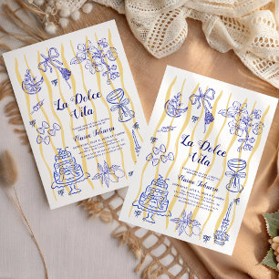 La Dolce Vita Italian Lemon Blue Bridal Shower Invitation