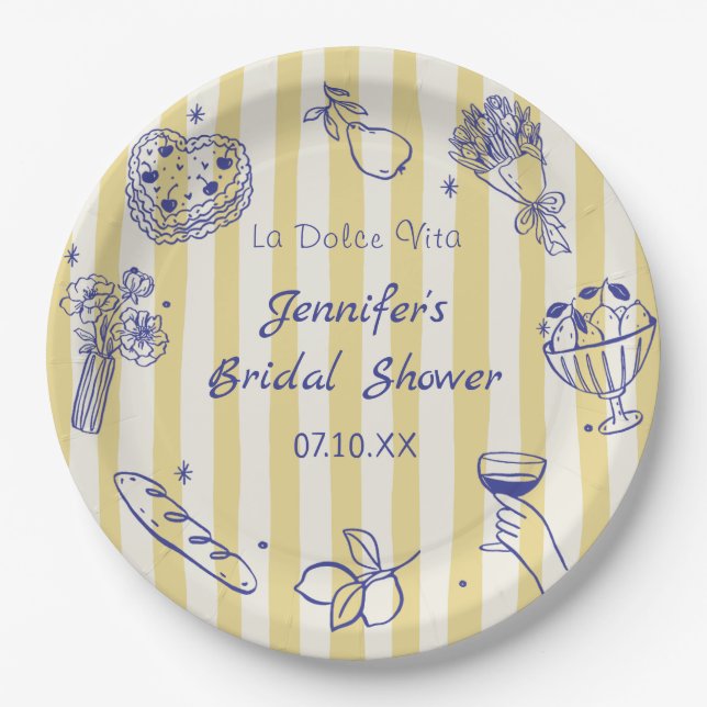 La Dolce Vita Italian Lemon Bridal Shower Paper Plates (Front)