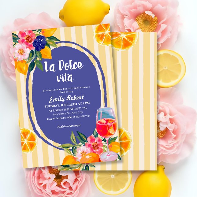 La Dolce Vita Italian Lemon Floral Bridal Shower Invitation (Creator Uploaded)