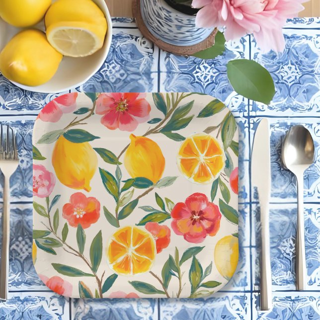 La Dolce Vita Italian Lemon & Floral Bridal Shower Paper Plates (Creator Uploaded)
