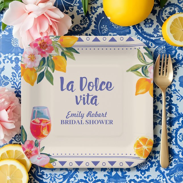 La Dolce Vita Italian Lemon & Floral Bridal Shower Paper Plates (Creator Uploaded)