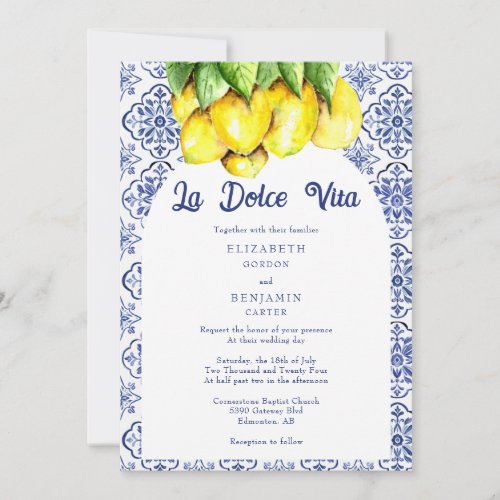 La Dolce Vita Italian Lemon Tile Wedding Details Invitation