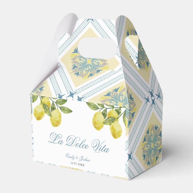 La Dolce Vita Italian Lemon Wedding Favor Boxes (Front Side)