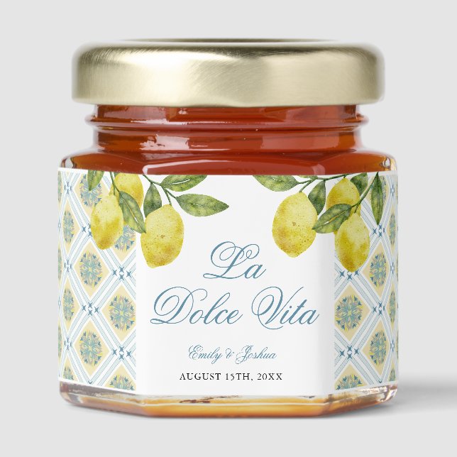 La Dolce Vita Italian Lemon Wedding  Honey Jar Favors (Front)