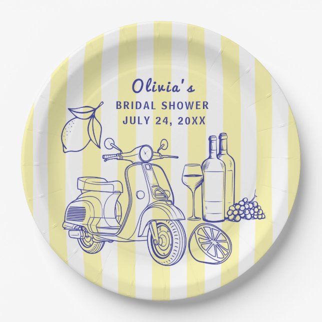 La Dolce Vita Italian Lemon Wine Bridal Shower Paper Plates (Front)