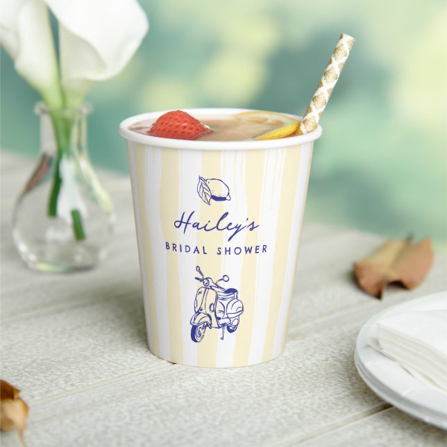 La Dolce Vita Italian Lemon Yellow Bridal Shower Paper Cups (Insitu)
