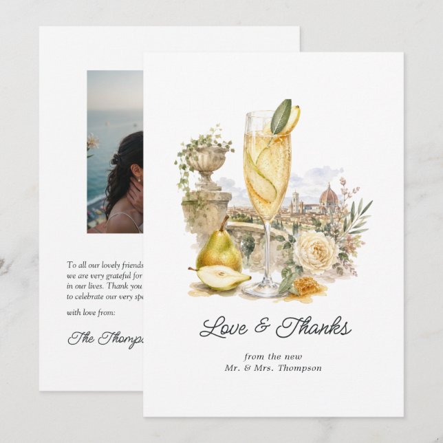 La Dolce Vita Italian Prosecco Pear Wedding Photo Thank You Card (Front/Back)